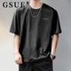 GSUE American pure cotton short-sleeved T-shirt men's heavy summer new loose large size breathable half-sleeved T-shirt printing dark gray L 130-145Jin Jin equals 0.5 kg