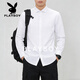 Playboy (PLAYBOY) camisa de manga larga para hombre, color sólido, sin planchar, informal, de negocios, sin planchar, ropa de trabajo, ropa de trabajo para hombre, azul M 90-115