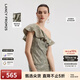 Langzi one-shoulder ruffled beaded fashionable design shirt elegant temperament shirt women 2026 spring new moss green S