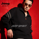 JEEP SPIRIT half-zip sweatshirt for men 2026 spring American retro trendy brand loose plus velvet warm stand-up collar pullover white M