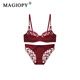 MAGIOPY light luxury high-end red underwear for women in their natal year, lace sexy big breasts and small bra set for wedding bride, burgundy suit, Yueji gives her 70B