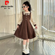 Pierre Cardin girls fake two-piece dress autumn comfortable and casual middle-aged and older girls corduroy skirt preppy style princess dress picture color fake two-piece dress 120 cm