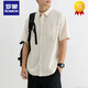 Luo Meng японская рубашка с короткими рукавами, мужская свободная рабочая рубашка, летняя тонкая льняная универсальная повседневная верхняя куртка с короткими рукавами, мужская куртка цвета хаки L