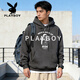 Playboy (PLAYBOY) American Heavy Hooded Sweatshirt Men's 2026 Spring Loose Retro Illustration Printed Jacket Couple Tops Men's Black 2XL