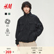 H&M Men's Jacket Spring New Stand Collar Slightly Loose Jacket Outdoor Windproof and Hydrophobic Overshirt 1326422 Black XS 165/84