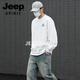 JEEP SPIRIT American retro velvet sweatshirt for men 2026 spring loose trendy round neck long-sleeved bottoming shirt white M 115-140 Jin Jin is equal to 0.5 kg