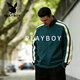 Playboy (PLAYBOY) College Style Cardigan Casual Men's Spring and Autumn Top Loose Large Size Right Shoulder Long Sleeve T-Shirt Bottoming Shirt Green 2XL (Recommended 150-168 Jin Jin equals about 0.5 kg)