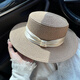 Woodpecker (TUCANO) 2026 new style French flat-top straw hat for women summer seaside big head circumference beach hat woven sun protection sun hat khaki beige strap one size 56-58cm
