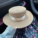 Woodpecker (TUCANO) 2026 new style French flat-top straw hat for women summer seaside big head circumference beach hat woven sun protection sun hat khaki beige strap one size 56-58cm