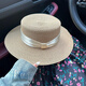 Woodpecker (TUCANO) 2026 new style French flat-top straw hat for women summer seaside big head circumference beach hat woven sun protection sun hat khaki beige strap one size 56-58cm