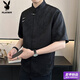 Playboy (PLAYBOY) New Chinese style short-sleeved shirt for men, summer ice silk cool half-sleeved men's national trend mountain collar satin shirt C278 black M (about 100-115Jin Jin is equal to 0.5kg can be worn