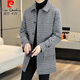 Pierre Cardin Herren Wollmantel kariert Winter High-End Nizi Windjacke Mittellanger Wollmantel im britischen Stil 1005 schwarz Baumwolle Stil XL