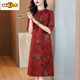 初径香云纱连衣裙新款喜婆婆婚宴装日常可穿高贵年轻礼服改良旗袍 红色 JY-9901 L