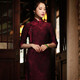 Xiyue 2025 Autumn New Heavy Silk Jacquard Satin Long Three Quarter Sleeve Mother's Cheongsam Dress New Year 130cm 3XL (Weight 135~145)