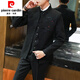 Pierre Cardin Chinese style suit stand collar Chinese tunic suit ancient style Hanfu men Korean version slim Tang suit Chinese dress suit 618 black suit + pants + vest + shirt XL (123~138Jin Jin equals 0.5 kg)