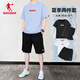 Jordan costume de sport hommes 2025 été nouveau coton respirant à manches courtes short à séchage rapide vêtements de course fitness pour hommes ensemble deux pièces 1349 bleu hydrogène + 1385 noir 2XL / 185