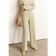AMII Women's 2025 Autumn New V-neck Chiffon Shirt Wide-Leg Casual Pants High-end Fashion Suit Cardamom Green (Casual Pants) L 165/88A