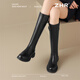 ZHR long boots for women, fashionable pleated knight boots for women, winter plus velvet, thick-soled women's boots, BL323A, black 38