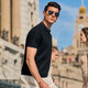 Mr. Cloth Fashion Stand Collar Pure Cotton Men's T-shirt Spring and Summer New Slim Black Short Sleeve Business Casual AT12023 Black L (175)