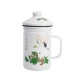 Oulijia enamel old-fashioned enamel cup mug mug with lid enamel jar enamel cold water tea cup retro style enamel jar 7cm-500ml [with 304 filter-Green Lotus]