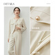 Shandubila's new high-end, fashionable and elegant round-neck top, slim pleated wide-leg pants suit, apricot M