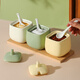 SUMEIJI salt shaker kitchen seasoning jar salt shaker ceramic Japanese seasoning jar combination household seasoning bottle small jar light luxury seasoning box three-color 3-pack seasoning jar tray with spoon