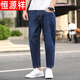 恒源祥夏季薄款九分男裤牛仔裤男直筒宽松休闲裤新款纯棉无弹9分裤子 中蓝九分裤1390# 纯棉无弹 32码(腰围2.5尺收藏优先发)