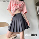 XINBUCKS Pocket Pleated Skirt Women's Short Skirt High Waist Slim A-Line Skirt Elastic Waist Skirt Spring Summer Autumn Student JK Skirt Black (Pocket Style) M Recommendation 85-105Jin Jin equals 0.5 kg