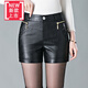Special offer high-end light luxury brand 2022 new autumn and winter Haining genuine leather leather pants for women elastic high-waisted loose slim sheepskin A-line shorts wide legs Haining cotton black 09 3XL 130-140Jin Jin is equal to 0.5 kg