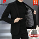 Pierre Cardin Double-sided Woolen Suit Jacket Men's Business Casual Autumn and Winter Thickened Removable Down Liner Short Suit Knitted with Down Liner Black XL 130-145Jin Jin is equal to 0.5 kg