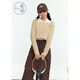Zihan (ZIHAN) Zihan Round Neck Twist Short Knitted Sweater Contrast Color Vest Vest Two-piece Suit for Women Autumn Khaki XL