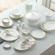 Haoya Jingdezhen tableware and dishes set gift box ceramic tableware bowls ceramic plate home moving gift 60 heads Lanwei