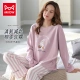 Cat people pajamas women's pullover long-sleeved two-piece autumn and winter fashion can be worn outside simple and cute home service suit pink purple L