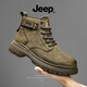Jeep吉普冬季马丁靴男款高帮真皮男鞋英伦风男士中帮户外工装靴子 卡其【运动鞋码】 44