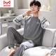 猫人（MiiOW）睡衣男春秋季纯棉长袖青少年学生全棉大码休闲夏季薄款家居服套装 Q6625网球黑 男款XL【135-155斤】