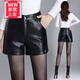 Special offer high-end light luxury brand 2022 new autumn and winter Haining genuine leather leather pants for women elastic high-waisted loose slim sheepskin A-line shorts wide legs Haining cotton black 09 3XL 130-140Jin Jin is equal to 0.5 kg