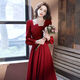 Pierre Cardin 2025 Autumn New Toast Wear Bride's Red Engagement Dress You Can Normally Wear Solid Color Evening Dress Red Mid-Length M