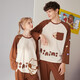 Fenton Couple Pajamas Women's Quarter Long Sleeve New Pure Cotton Brown Bear Joint Round Neck Homewear Set Apricot (Male) 2XL