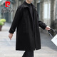 Pierre Cardin autumn and winter new trendy men's thickened mid-length windbreaker casual woolen coat loose and handsome woolen coat cotton black thickened M