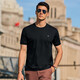 Mr. Bu brand logo round neck mercerized cotton T-shirt spring and summer fashion casual short-sleeved men's clothing AT12052 black XL (180)