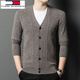 TOME BORNEK2024 New V-neck 100% Cardigan Sweater Men's Cardigan Jacket Casual Knitted Sweater Autumn and Winter Sweater Dad's Wear Yanyutuo 105