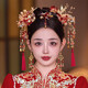 Fat Donglai's same style Xiuhe tiara bridal tiara Chinese style red ancient style Hanfu Xiuhe suit with glazed flower hanging between eyebrows Xiuhe tiara set (ear clip style)