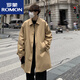 ROMON mid-length windbreaker men's coat spring and autumn British style coat handsome oversize windbreaker high street windbreaker brown L