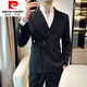 Pierre Cardin Autumn and Winter Light Mature Style Casual Suit Men's Suit Trendy Diagonal Buckle Personalized Slim Small Suit High-end Korean Version White Single-piece Suit 2XL
