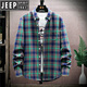 JEEP高档纯棉格子衬衫潮流宽松休闲长袖加绒衬衣春秋冬加厚保暖服男士 MCS06红格 加绒 M 165