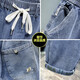 
2025 spring and summer thin elastic waistless jeans men's lace-up simple loose large size casual elastic harem pants light blue 675 thin model 32 (recommended 135-145Jin [Jin equals 0.5 kg])