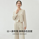 Shandubila's new high-end, fashionable and elegant round-neck top, slim pleated wide-leg pants suit, apricot M