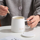 Chuanqi Ceramic Mug with Spoon Lid Coffee Cup Milk Cup Breakfast Cup Office Cup Men's and Women's Tea Cup Gold and White 400ml