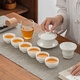 Gold inlaid jade tea set, ceramic kung fu teapot and cup, free gift box, high-end benefits, white porcelain simple clouds and water ballads