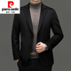皮尔卡丹高档高级羊绒西服外套男商务修身含羊毛呢西装男秋冬细腻质感单西 黑色 6667 185/2XL
